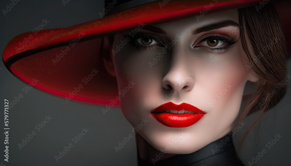 Lady in the hat with a strong red lipstick on, Generative AI Lady in the hat with a strong red lipstick on, Generative AI