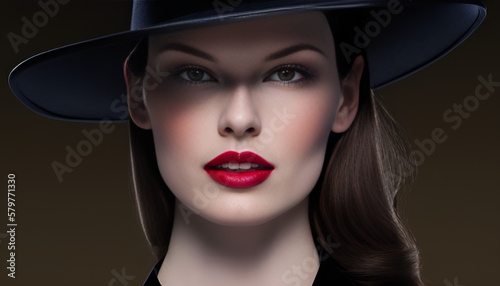 Lady in the hat with a strong red lipstick on, Generative AI 