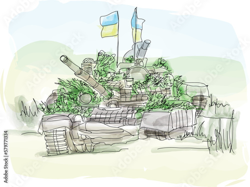 Tanks of the Ukrainian army. ukraine is fighting, war with russia in ukraine, Vector illustration, watercolor picture