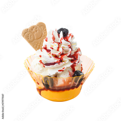 Delicious ice cream sundae in a cup photo
