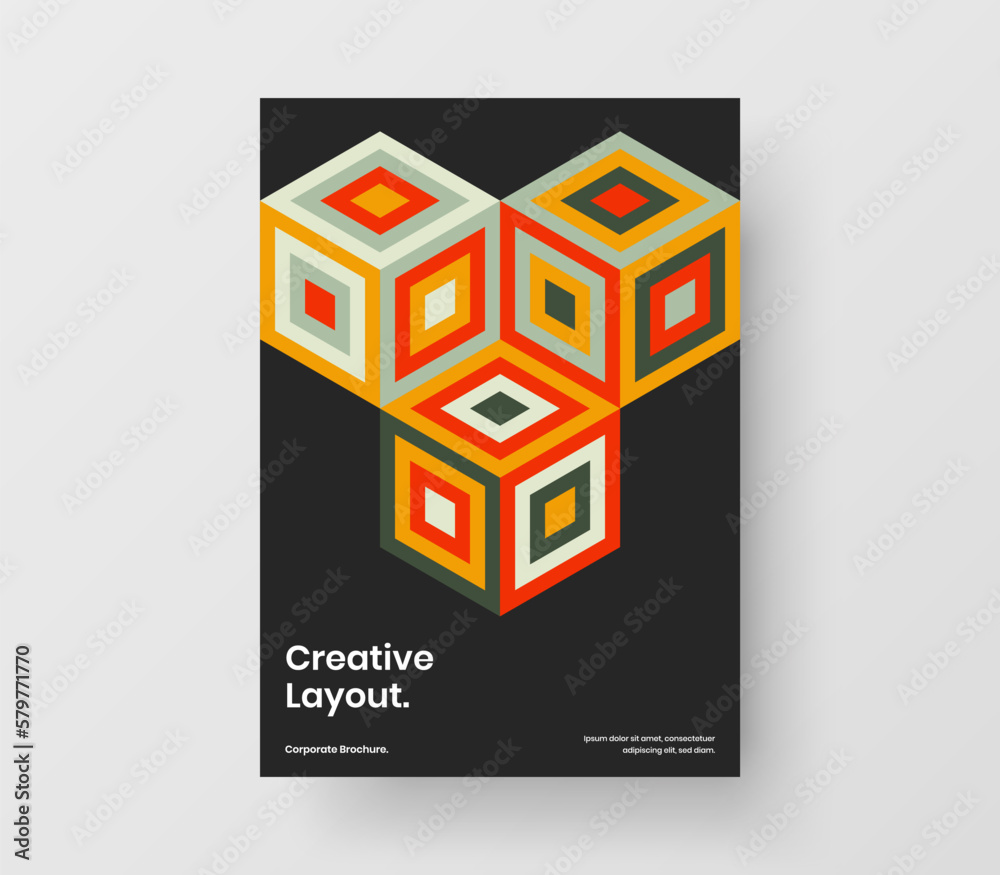 Vivid mosaic shapes pamphlet concept. Amazing postcard A4 design vector layout. Vivid mosaic shapes pamphlet concept. Amazing postcard A4 design vector layout.