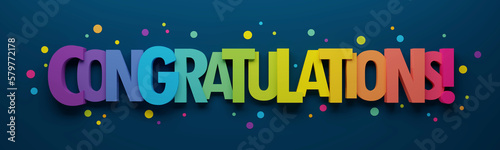 3D render of CONGRATULATIONS! colorful typography with dots on dark blue background
