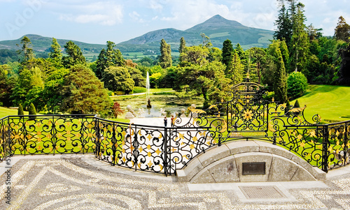 Powerscourt mansion, County Wicklow, Ireland. View over the Triton Lake to Great Sugar Loaf mountain from the Italianate terrace photo