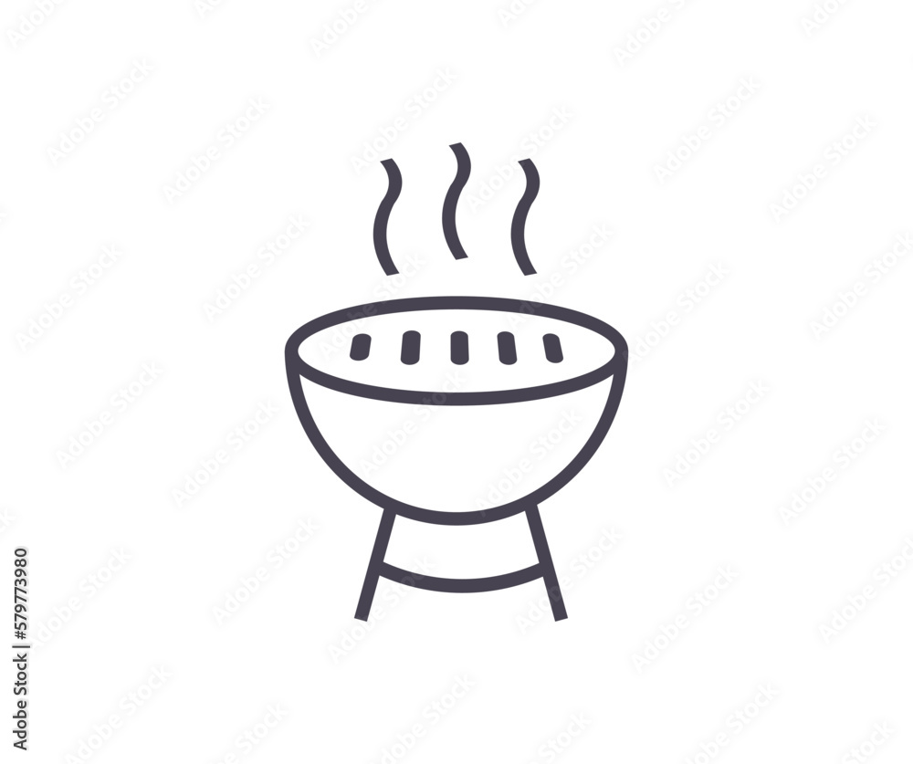 Grilling BBQ line icon. Isolated sign on white background. BBQ time, grill party. Thin linear style icon vector design and illustration.

