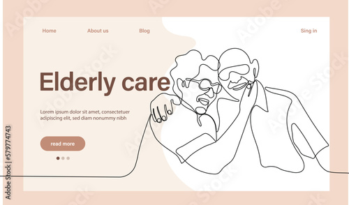 Programs for Seniors Landing Page Template. Elderly Health Care. Elderly care. Cartoon People Vector Illustration.