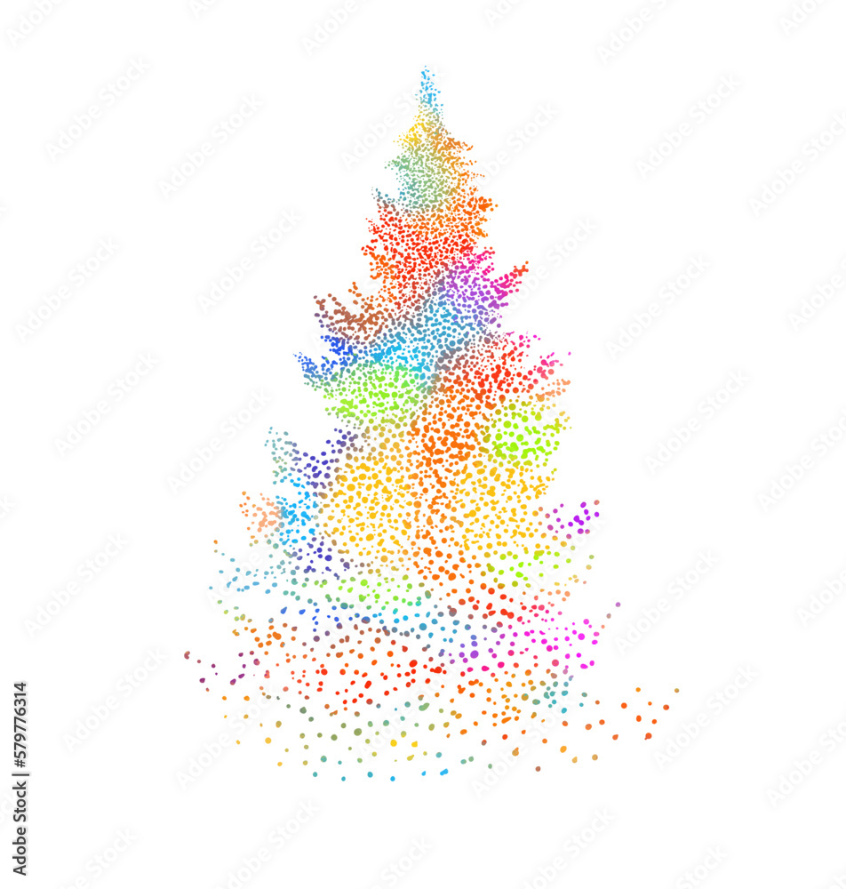Abstract Christmas tree isolated on editable white background. Symbol of Happy New Year, Merry Christmas holiday made of green circles. Template design for invitation, card, poster, banner, wallpaper