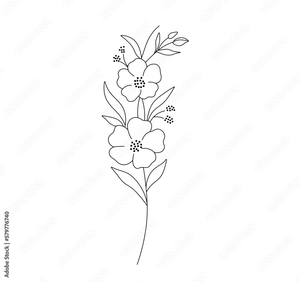 Vector isolated one single branch with flowers colorless black and ...