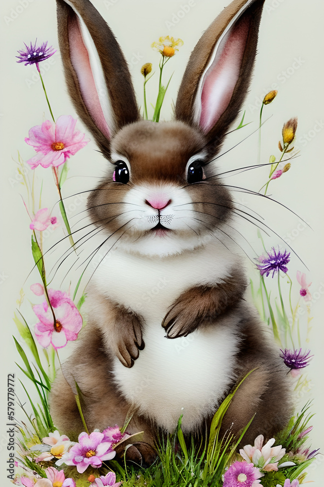 Fototapeta premium Easter bunny with Easter eggs, bunny, Easter, Easter eggs, bunny, Easter bunny, rabbit,