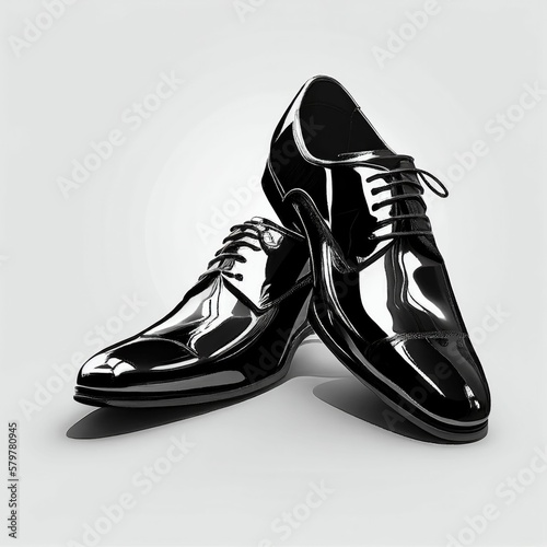Modern design black leather shoes shiny on white background Created with Generative AI technology.