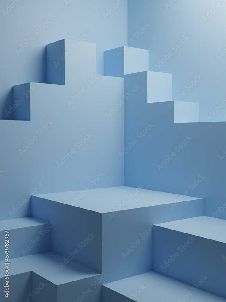 Premium Mock up pedestal for product presentation, blue background, 3d illustration. Premium Mock up pedestal for product presentation, blue background, 3d illustration.
