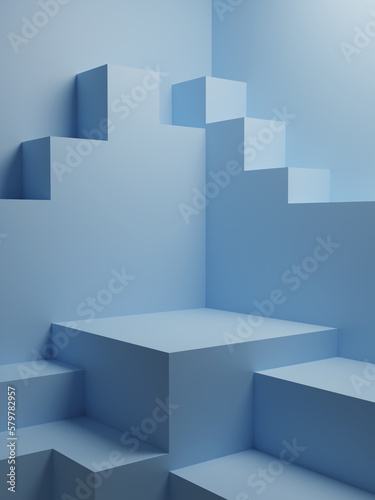 Premium Mock up pedestal for product presentation  blue background  3d illustration.