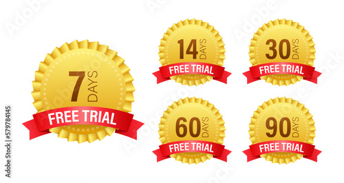 Days free trial emblem. 7 14 30 60 90 Days trial. Vector stock illustration.