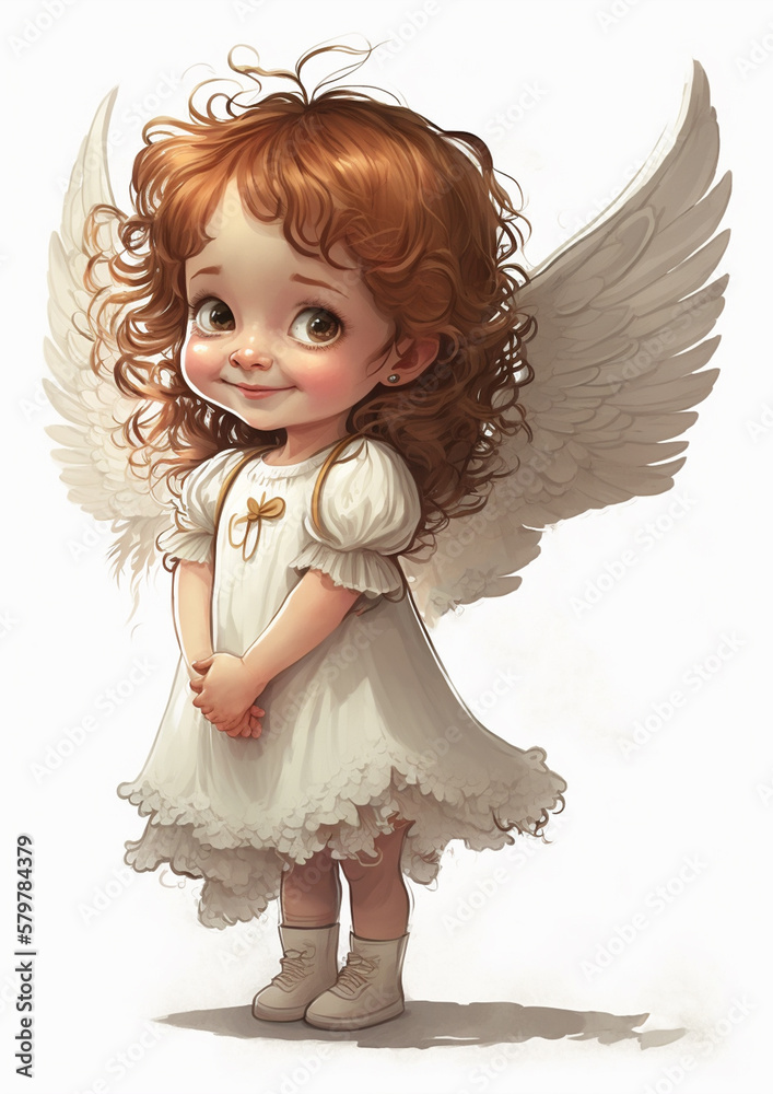 Fototapeta premium Little cute girl like an angel. Generative AI.