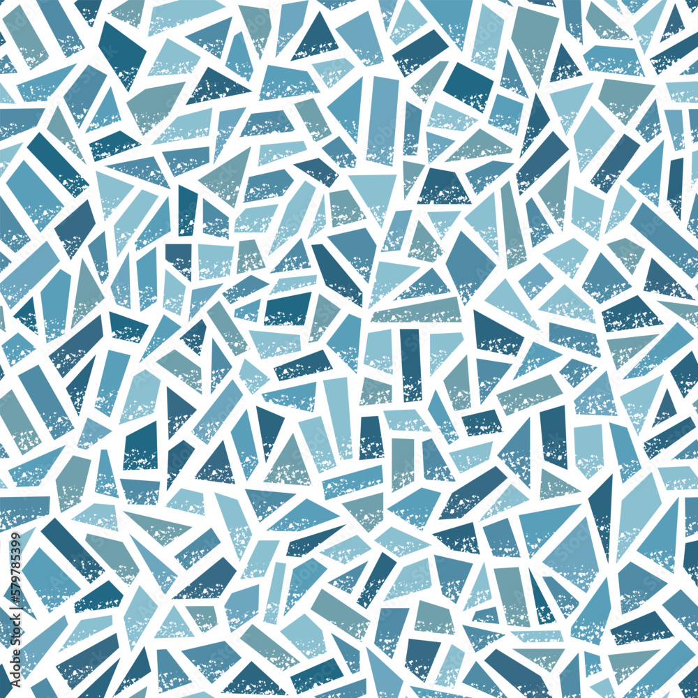 Seamless vector pattern. Blue clay broken mosaic, tiles - obrazy, fototapety, plakaty 