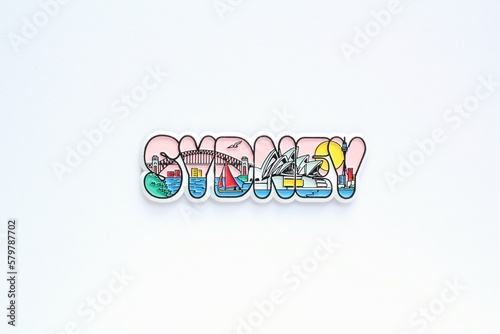 Photography Colourful PVC souvenir fridge magnet of Sydney, Australia on white background