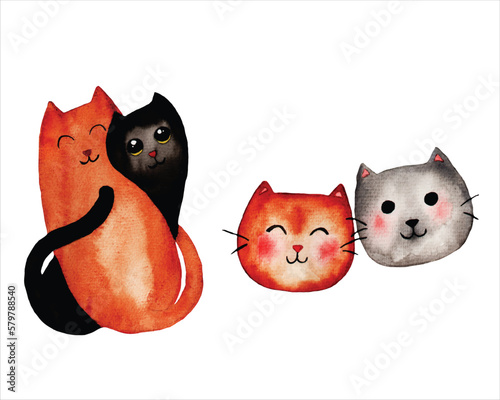 Cute cat watercolour clipart