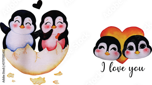 Cute penguin watercolour clipart