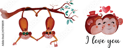 Cute monkey watercolour clipart