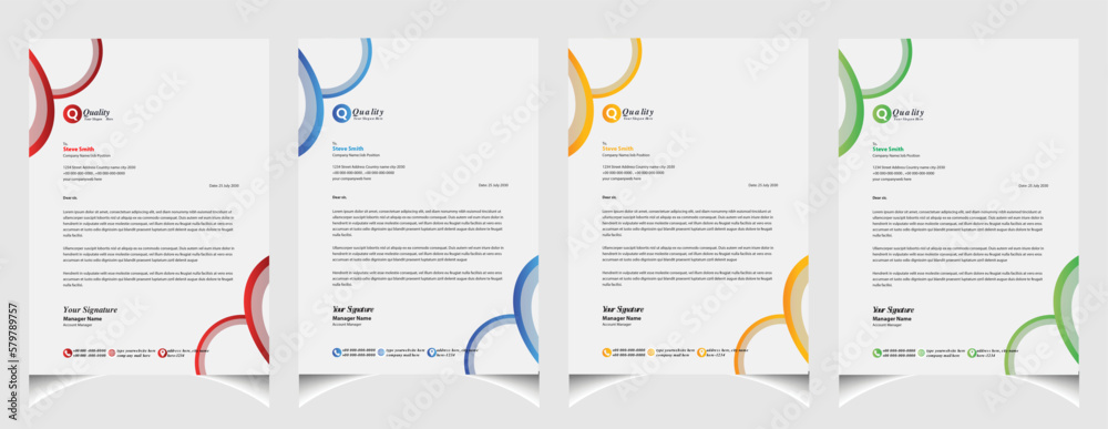 Fototapeta premium Corporate business colourful letterhead template with a4 size stationary item modern letterhead.