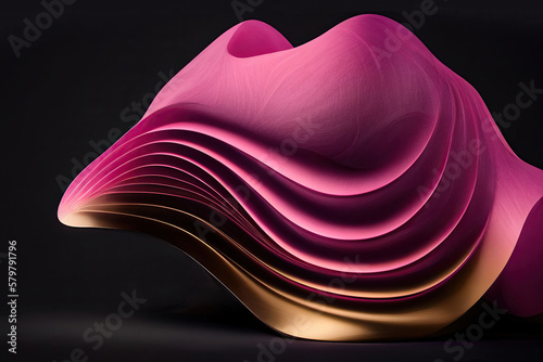 Fuchsia and gold 3D abstract shape. Generative AI