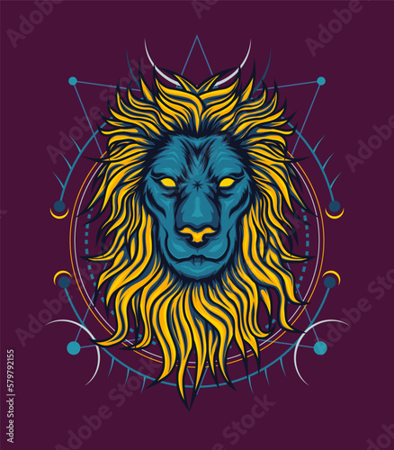 Tattoo Lion King Face With sacred Background