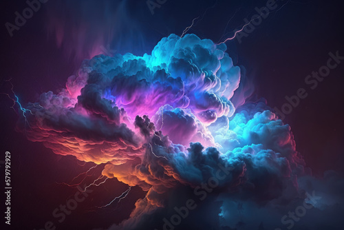 clouds and thunder lightnings and storm.Generative AI photo
