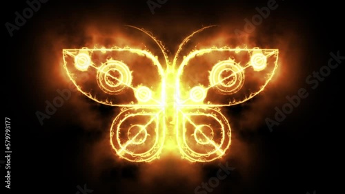 Animation eines brennenden Schmetterlings - Flammenstrahl folgt den Konturen eines Schmetterlings