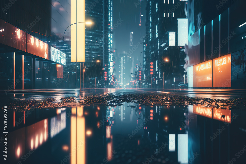 Obraz premium rainy night cityscape