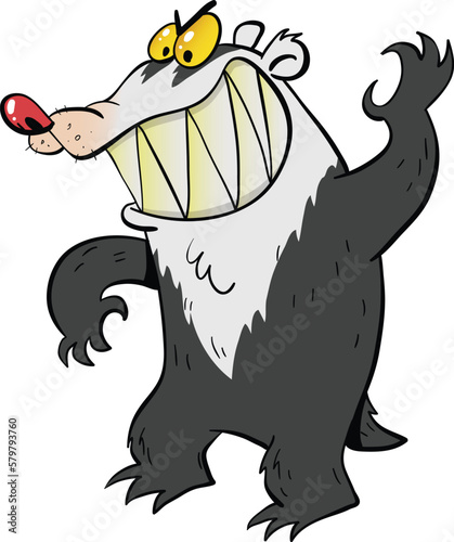 crazy rabid badger ready to attack with claws