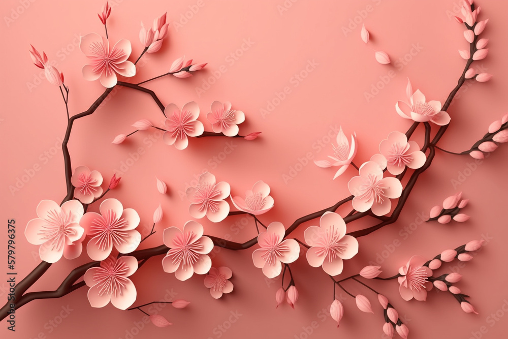 Cherry Blossom sakura on pink background AI Generated Image