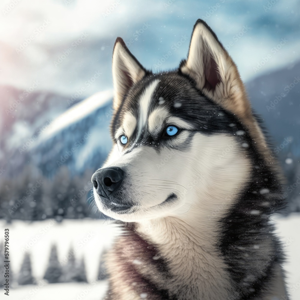 Fictional representations of Siberian husky in high quality, photo style, generative AI Fictional representations of Siberian husky in high quality, photo style, generative AI