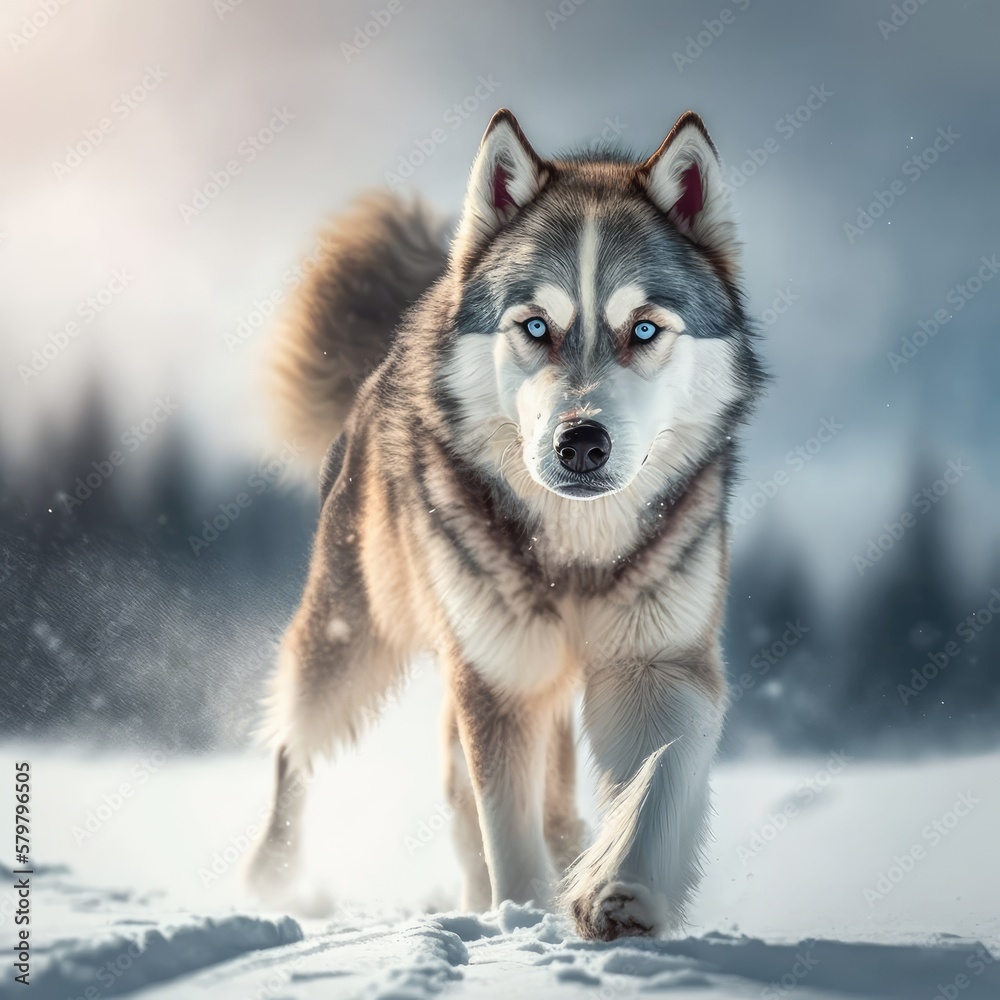 Fictional representations of Siberian husky in high quality, photo style, generative AI