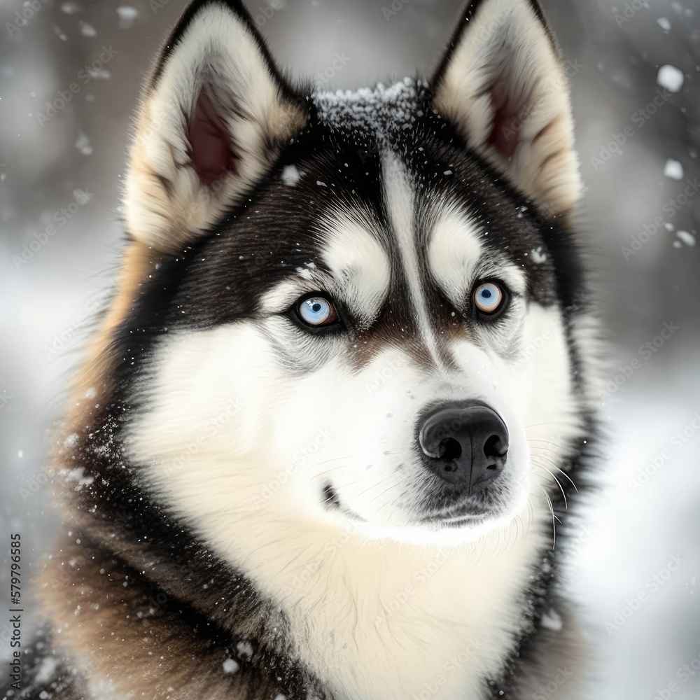 Fictional representations of Siberian husky in high quality, photo style, generative AI