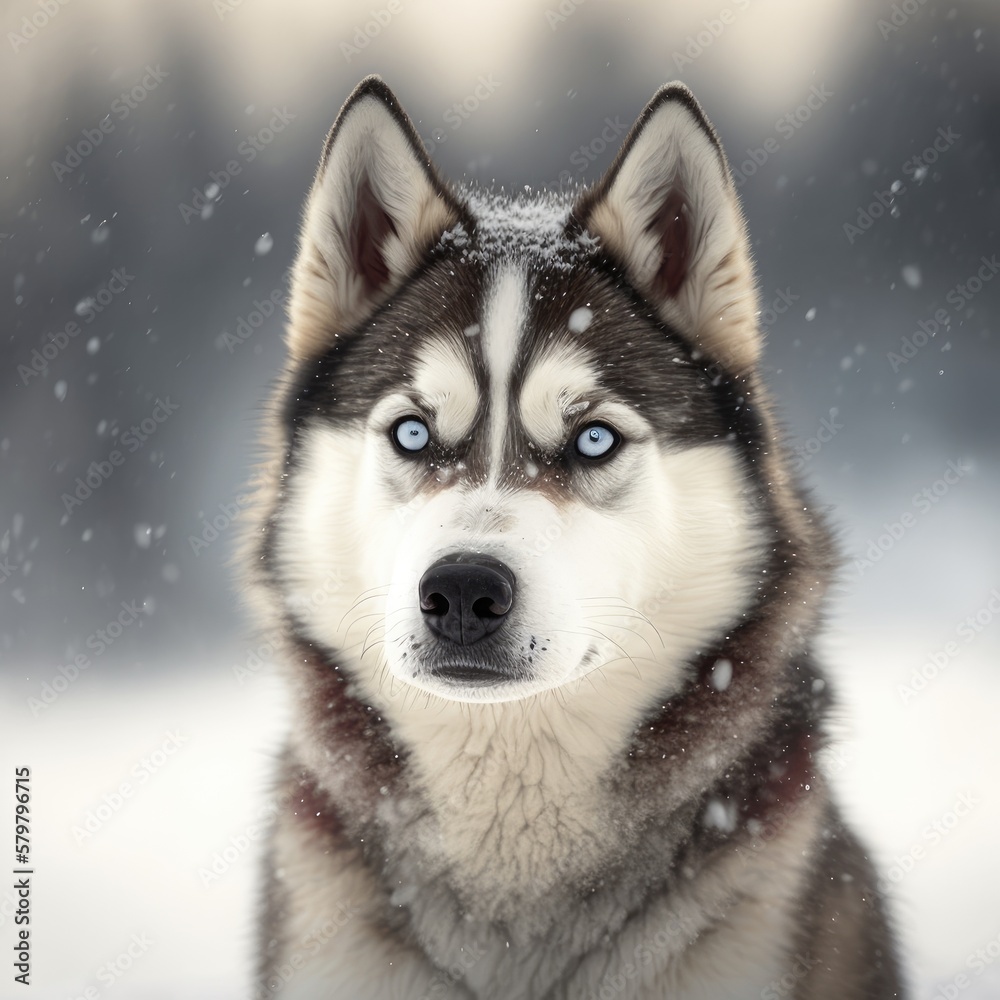 Fictional representations of Siberian husky in high quality, photo style, generative AI