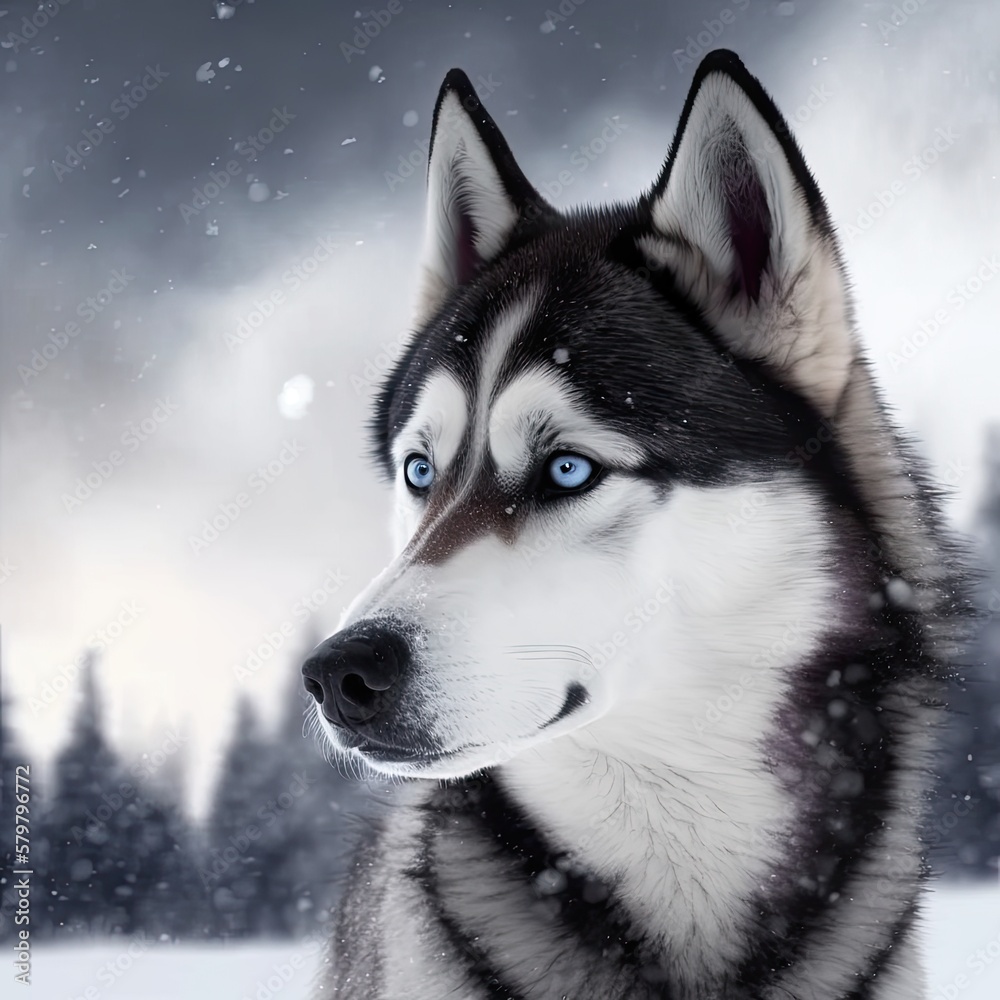 Fictional representations of Siberian husky in high quality, photo style, generative AI Fictional representations of Siberian husky in high quality, photo style, generative AI