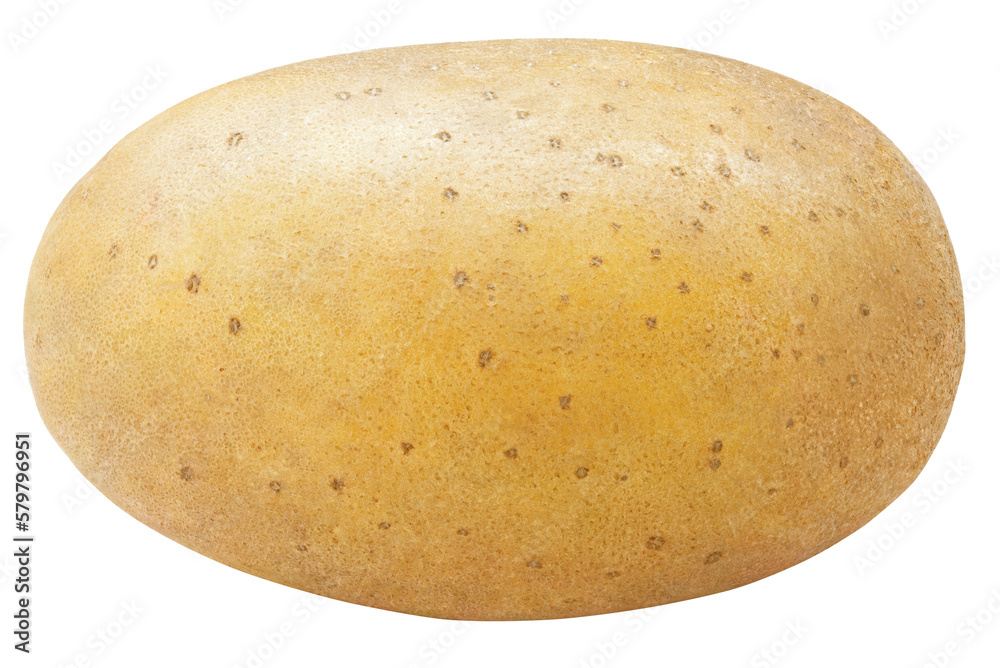 Closeup of single potato isolated on transparent background