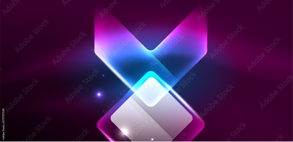 Neon glowing techno lines and arrows, hi-tech futuristic abstract background template Neon glowing techno lines and arrows, hi-tech futuristic abstract background template