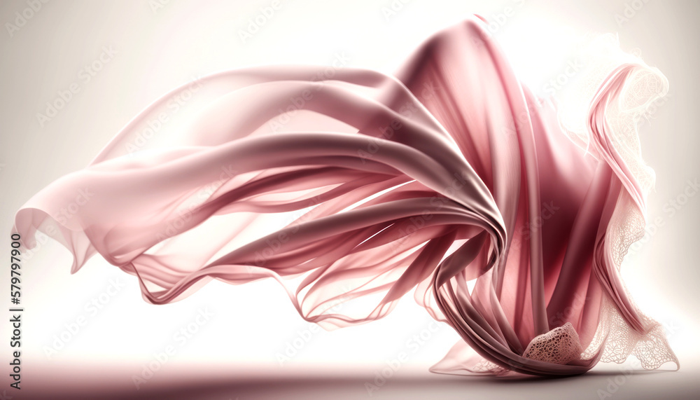 Ethereal Beauty. Pink Silk Fabric and Lace Floating in the wind in a Bright Studio. Generative AI Ethereal Beauty. Pink Silk Fabric and Lace Floating in the wind in a Bright Studio. Generative AI