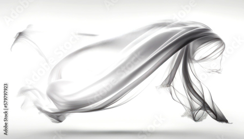 Ethereal Beauty. White Silk Fabric and Lace Floating in the wind in a Bright Studio. Generative AI 