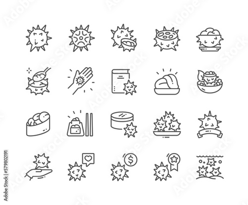 Sea urchin. Seafood. Cooking, recipes and price. Menu for cafe. Pixel Perfect Vector Thin Line Icons. Simple Minimal Pictogram