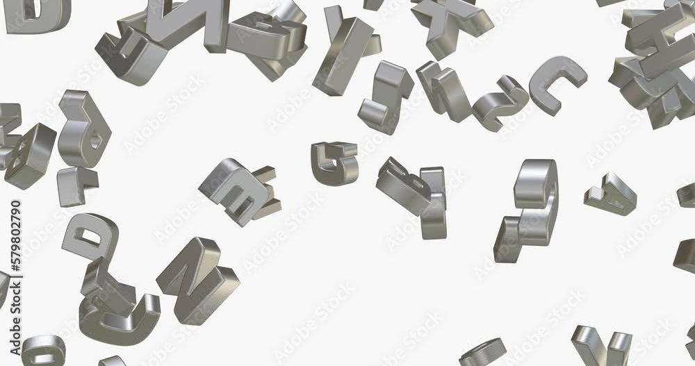 The letters in motion. A lot of alphabet letters in motion on a white background. Footage 4K video