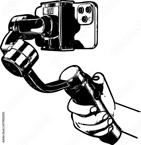 Silhouette of hand holding mobile gimbal handle, Camera Handheld Hand Grip Stabilizer Handle Mount vector drawing