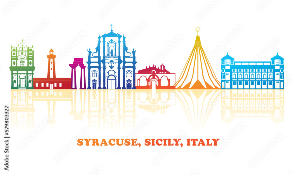 Colourfull Skyline panorama of Syracuse, Sicily, Italy - vector illustration