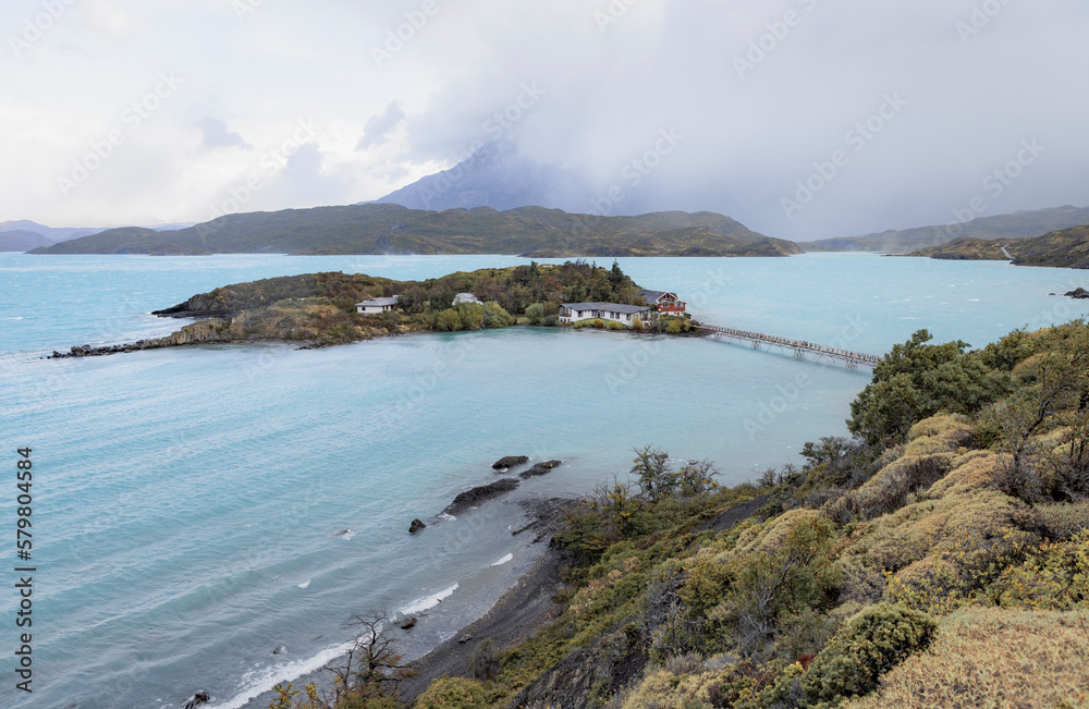 View on a huge lake in Torres del Paine National Park
