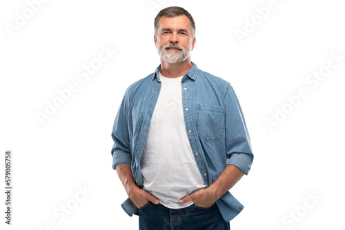 Portrait of smiling mature man standing on transparent background