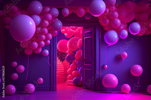 Colorful ballons in modern neon studio room