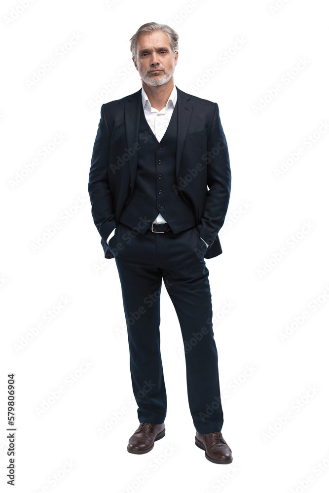 Full length shot of a mature businessman wearing a suit looking at camera. Transparent background Full length shot of a mature businessman wearing a suit looking at camera. Transparent background