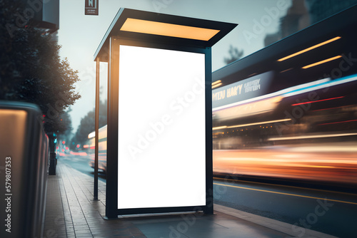 Empty Outdoor Advertising billboard mockup at bus stop, Empty advertisment place for marketing banner or posters, Bus stop billboard mockup, generative ai