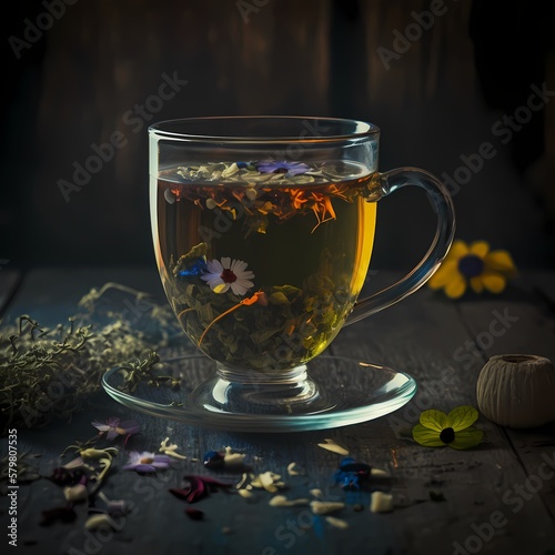 Cup of herbal tea, generative ai image