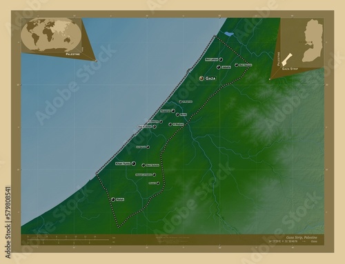 Gaza Strip, Palestine. Physical. Labelled points of cities photo